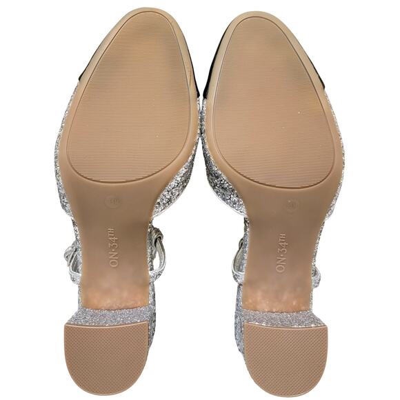 On 34th Women Dotti Cap Toe Ankle Strap Pump Heels Size US 9.5M Silver Glitter - Picture 4 of 5